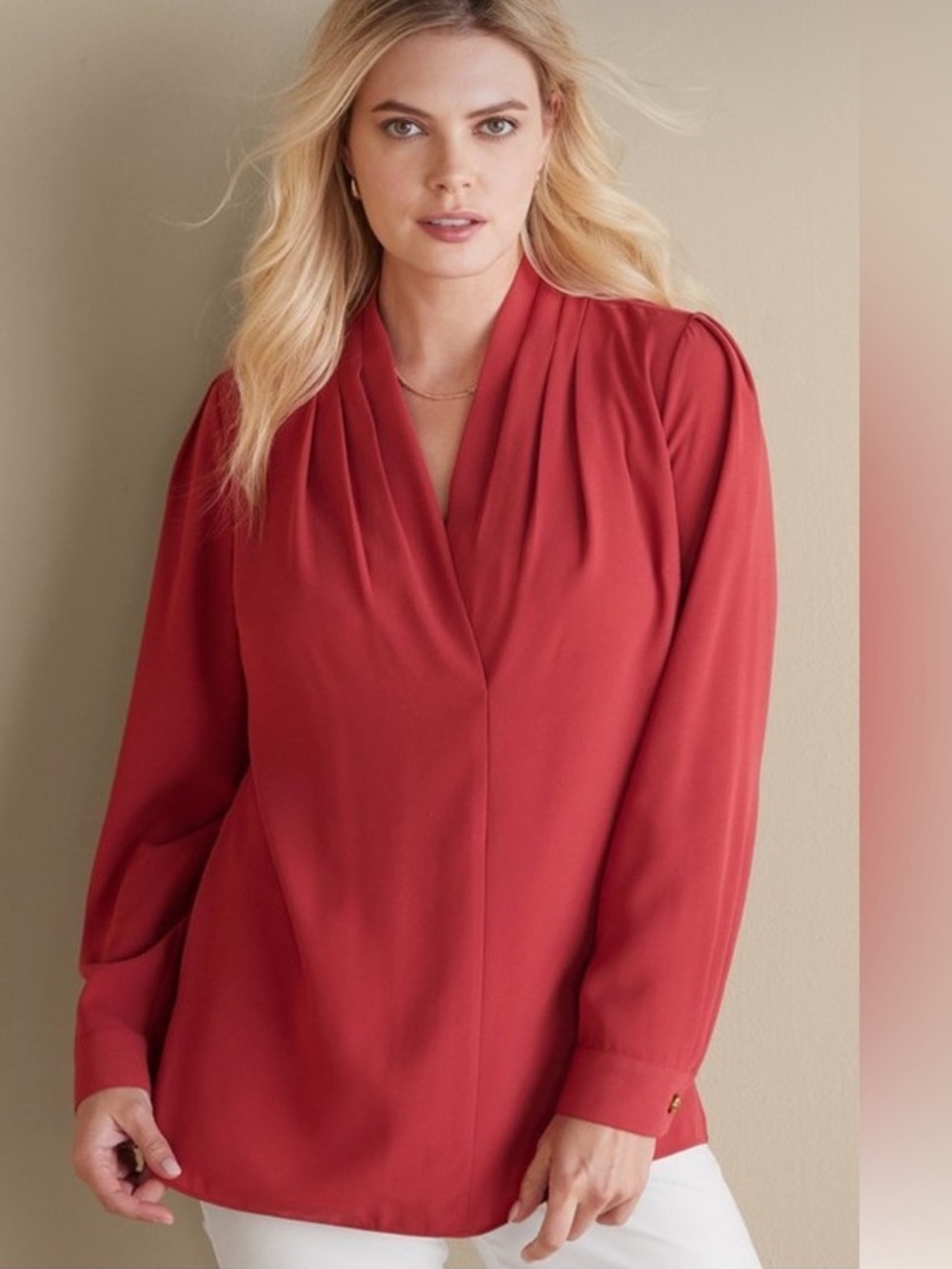 NWT NEW Soft Surroundings Akira Blouse Style 2GA84 iGarnet Large L/S Drapey